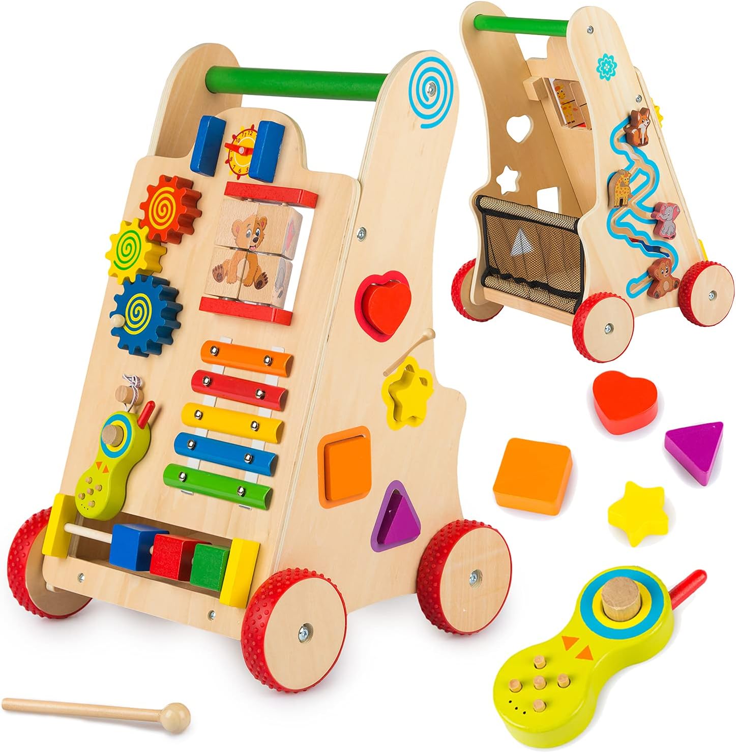 Pchacz dla dziecka chodzik drewniany kostka edukacyjna 6w1