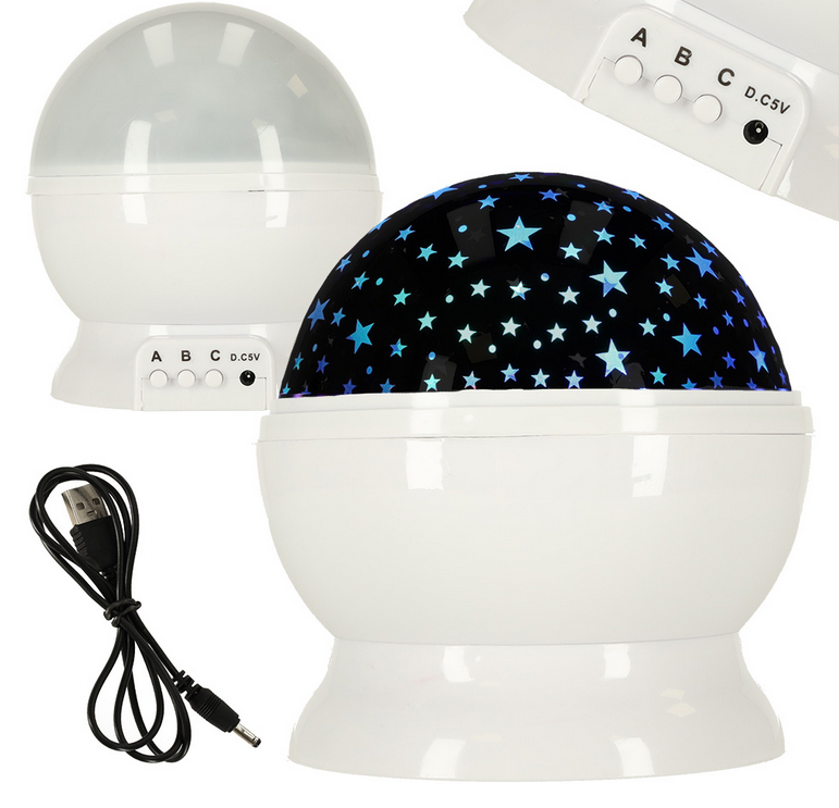 Lampka nocna projektor gwiazd 2w1 USB biała
