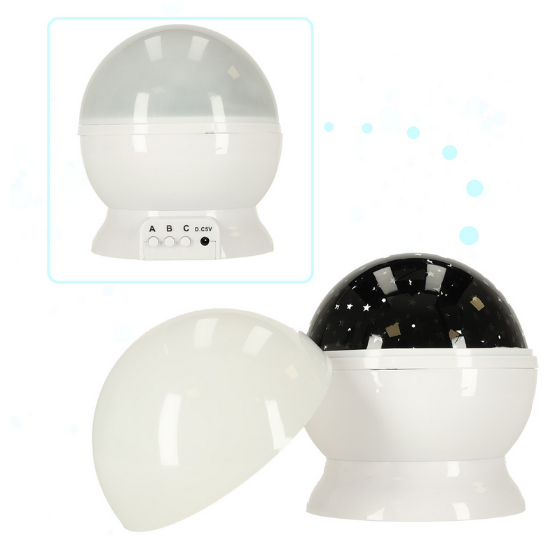 Lampka nocna projektor gwiazd 2w1 USB biała