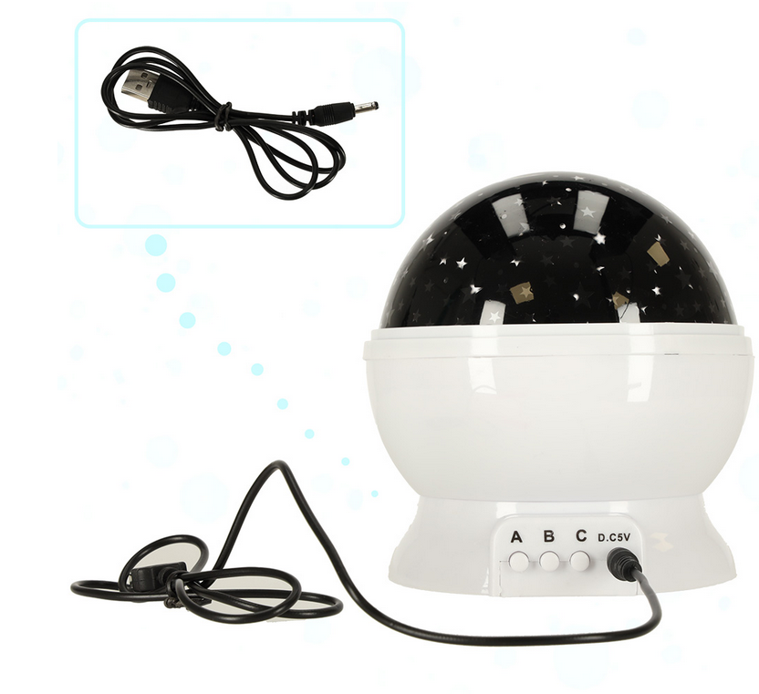 Lampka nocna projektor gwiazd 2w1 USB biała