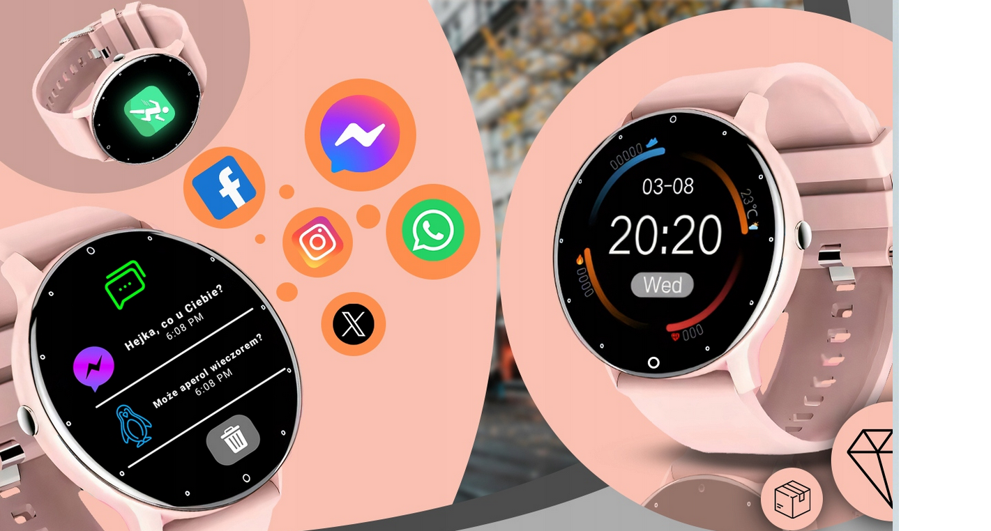 SMARTWATCH ZEGAREK DAMSKI WODOODPORNY IPS WYŚWIETLACZ APLIKACJA PL SPORT