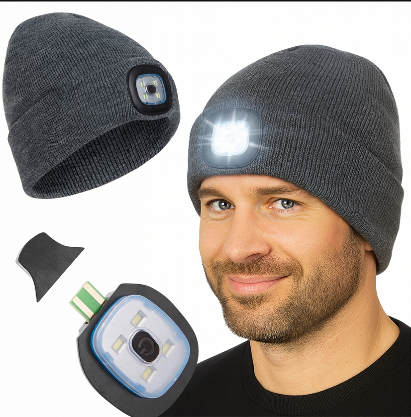 CZAPKA ZIMOWA ROBOCZA Z LAMPKĄ LATARKĄ LED ŁADOWANA USB 3 TRYBY ŚWIECENIA