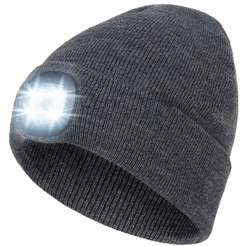 CZAPKA ZIMOWA ROBOCZA Z LAMPKĄ LATARKĄ LED ŁADOWANA USB 3 TRYBY ŚWIECENIA