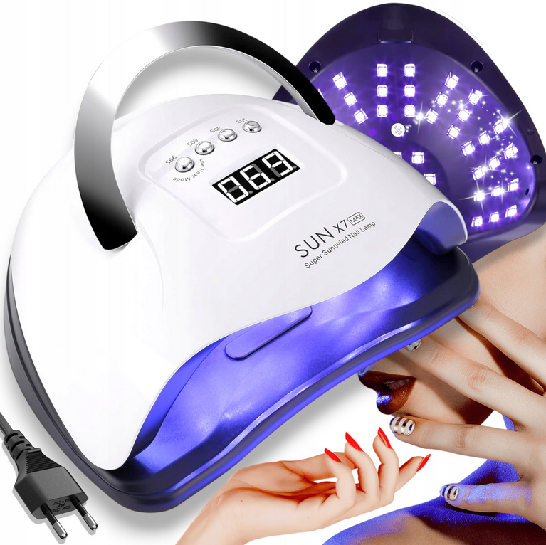 LAMPA UV DO PAZNOKCI LED 220W DO HYBRYD ŻELI MOCNA SUN X7 MAX BIAŁA LCD