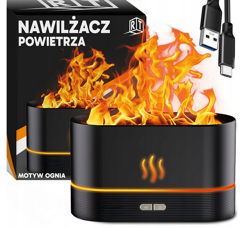 NAWILŻACZ POWIETRZA KOMINEK DYFUZOR AROMATERAPIA LAMPKA LED EFEKT OGNIA