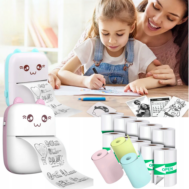 DRUKUŚMINI DRUKARKA TERMICZNA DO ZDJĘĆ NAKLEJEK + 10 Sztuk Rolek