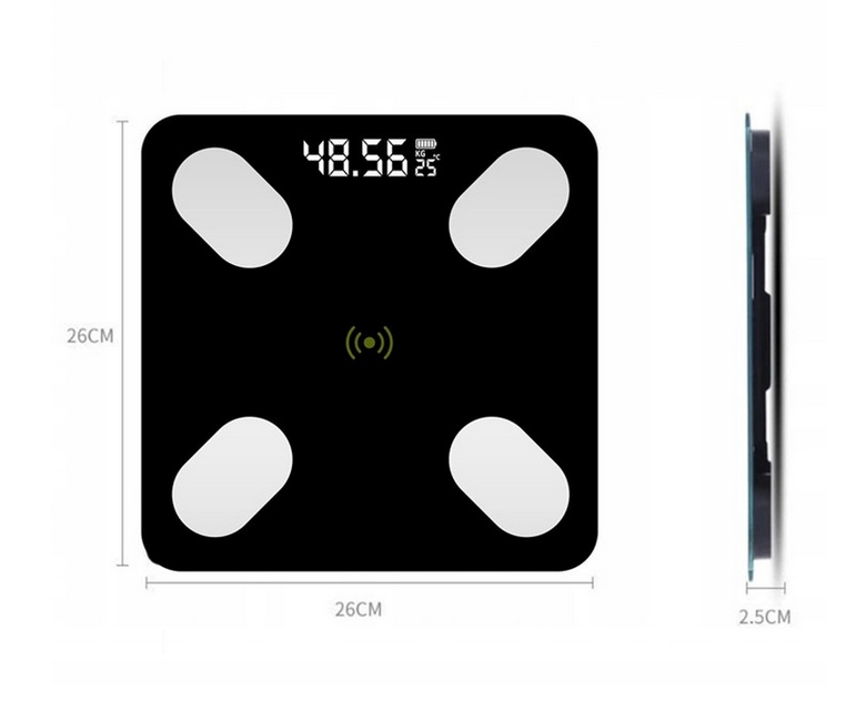 WAGA ŁAZIENKOWA INTELIGENTNA SMART ANALITYCZNA BLUETOOTH SZKLANA 180 KG