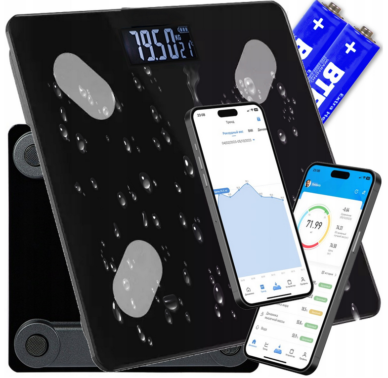 WAGA ŁAZIENKOWA INTELIGENTNA SMART ANALITYCZNA BLUETOOTH SZKLANA 180 KG