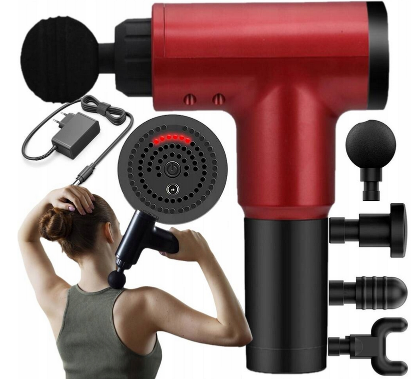 MASAŻER CIAŁA PISTOLET DO MASAŻU GUN + 4 KOŃCÓWKI + AKUMULATOR