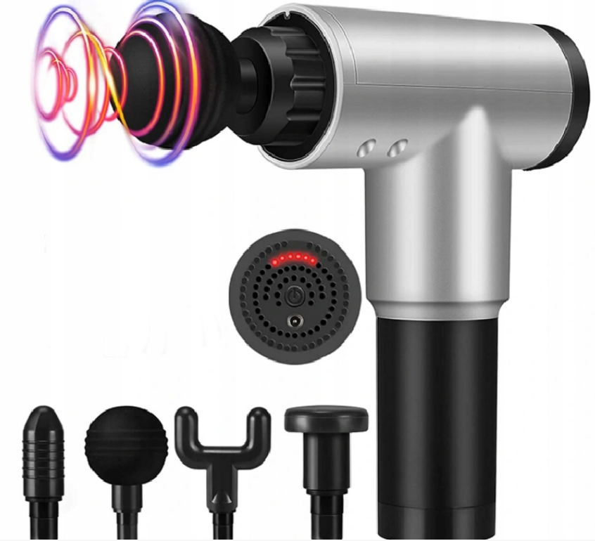 MASAŻER CIAŁA PISTOLET DO MASAŻU GUN + 4 KOŃCÓWKI + AKUMULATOR