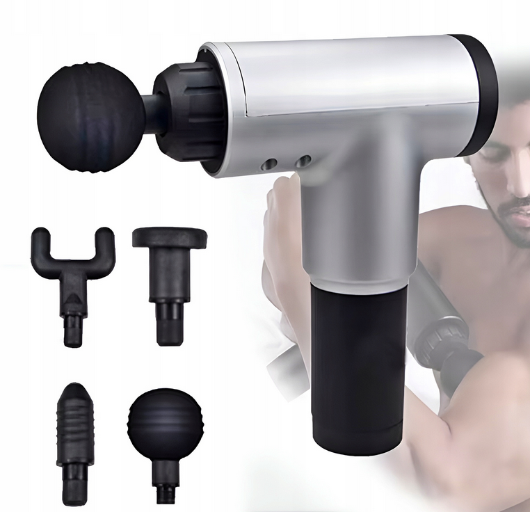 MASAŻER CIAŁA PISTOLET DO MASAŻU GUN + 4 KOŃCÓWKI + AKUMULATOR