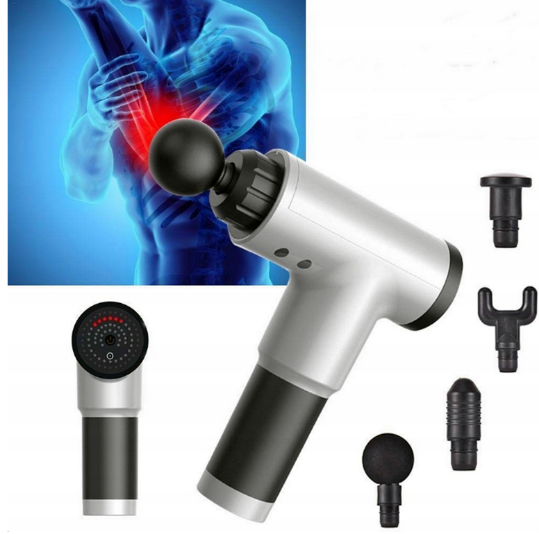 MASAŻER CIAŁA PISTOLET DO MASAŻU GUN + 4 KOŃCÓWKI + AKUMULATOR