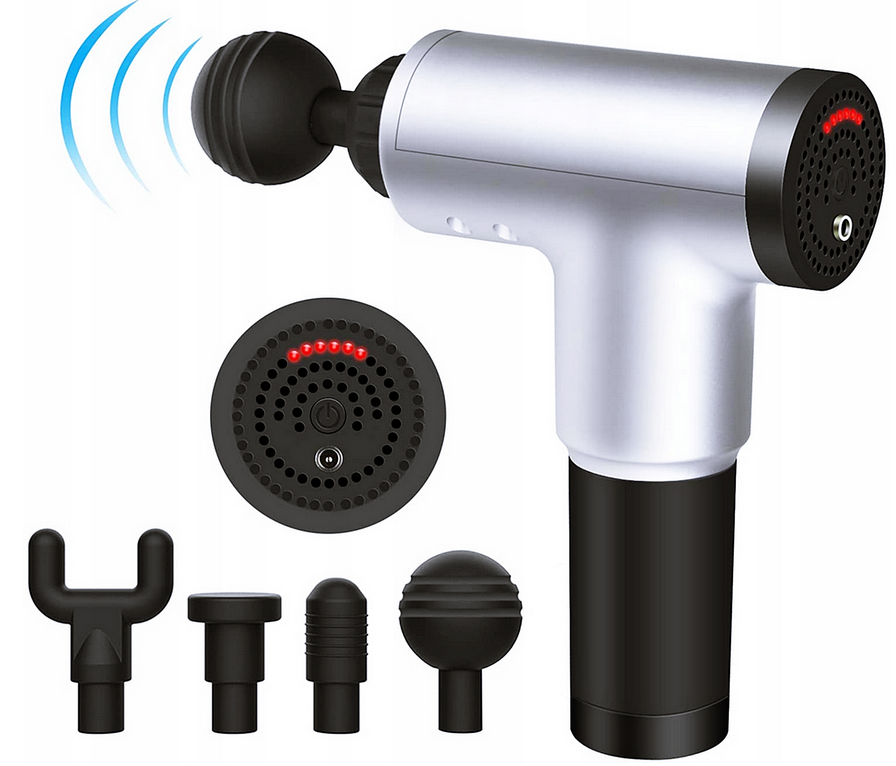 MASAŻER CIAŁA PISTOLET DO MASAŻU GUN + 4 KOŃCÓWKI + AKUMULATOR