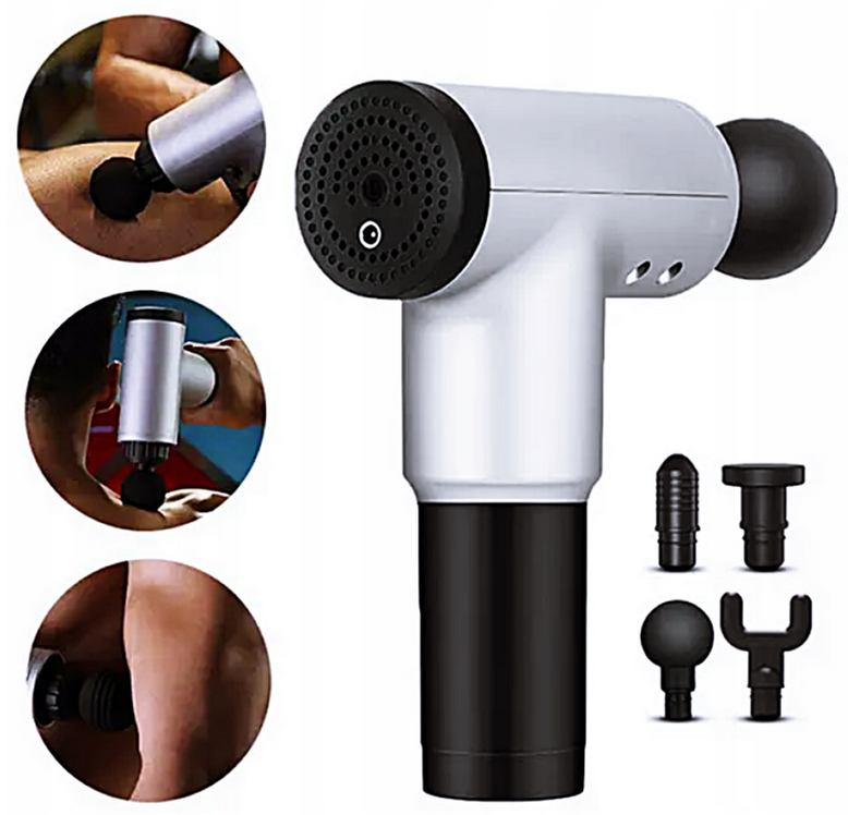 MASAŻER CIAŁA PISTOLET DO MASAŻU GUN + 4 KOŃCÓWKI + AKUMULATOR