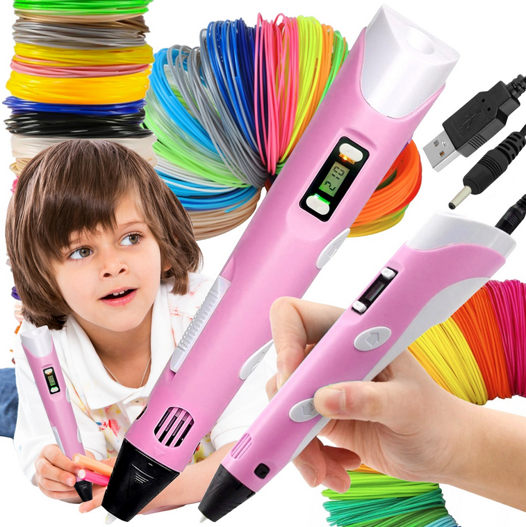 DŁUGOPIS DRUKARKA 3D PEN DLA DZIECI ZESTAW WKŁADY FILAMENT MATA SZABLON