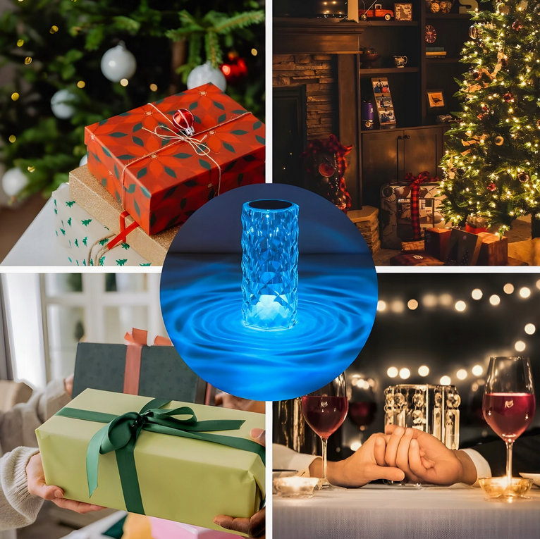 LAMPKA KRYSZTAŁOWA NOCNA LED DOTYKOWA EFEKT RÓŻY 16 KOLORÓW + PILOT RGB