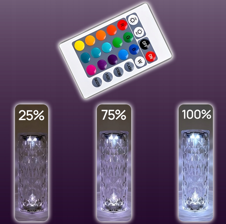 LAMPKA KRYSZTAŁOWA NOCNA LED DOTYKOWA EFEKT RÓŻY 16 KOLORÓW + PILOT RGB