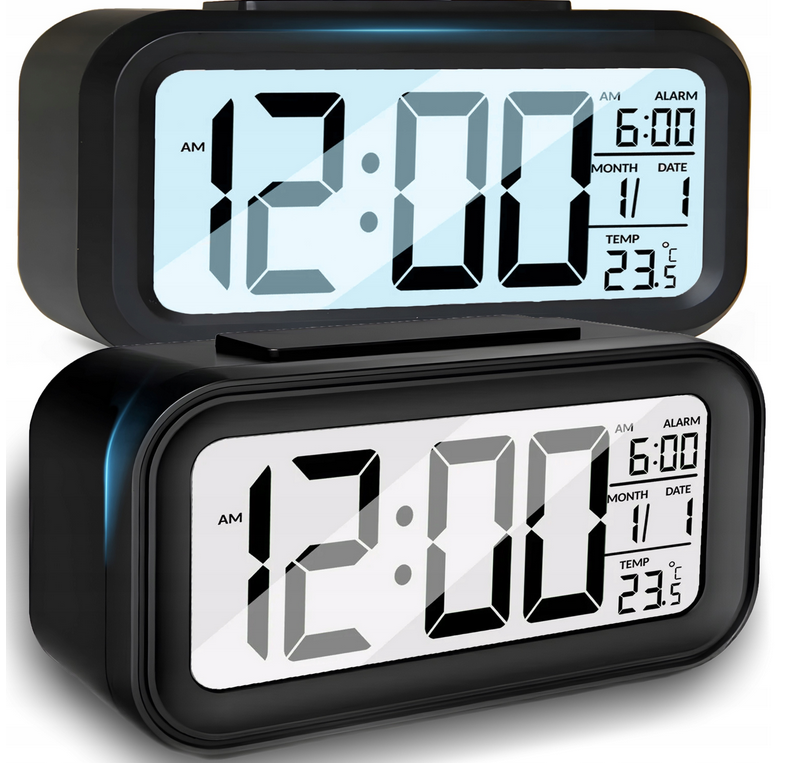 BUDZIK ZEGAR LED TERMOMETR PODŚWIETLENIE WYŚWIETLACZ 12/24H DATA CZARNY