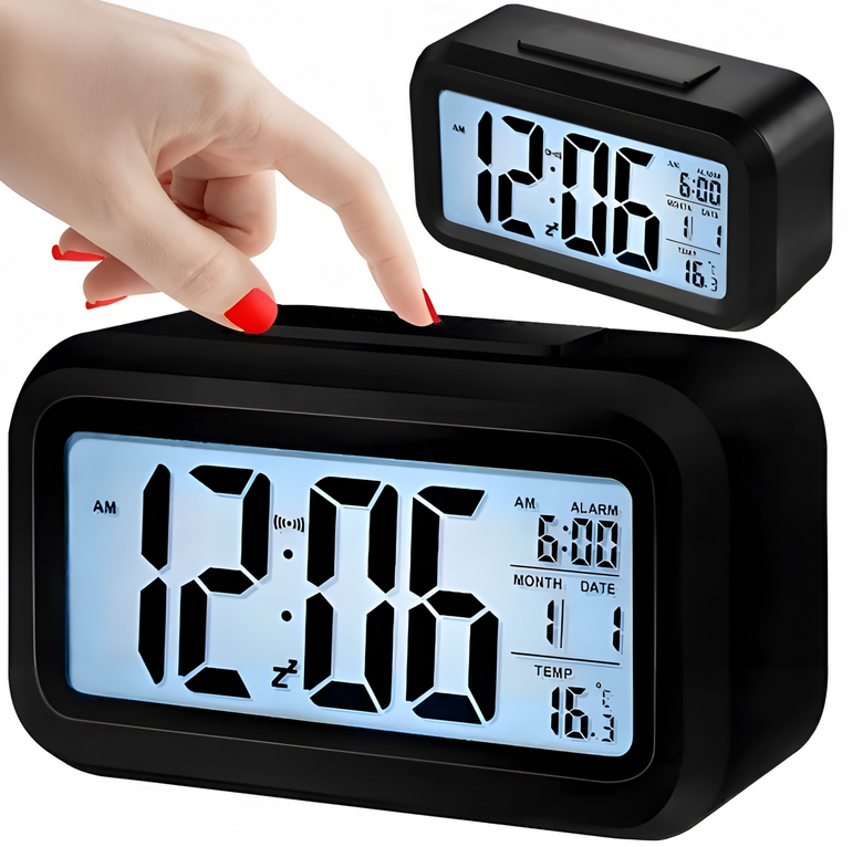 BUDZIK ZEGAR LED TERMOMETR PODŚWIETLENIE WYŚWIETLACZ 12/24H DATA CZARNY