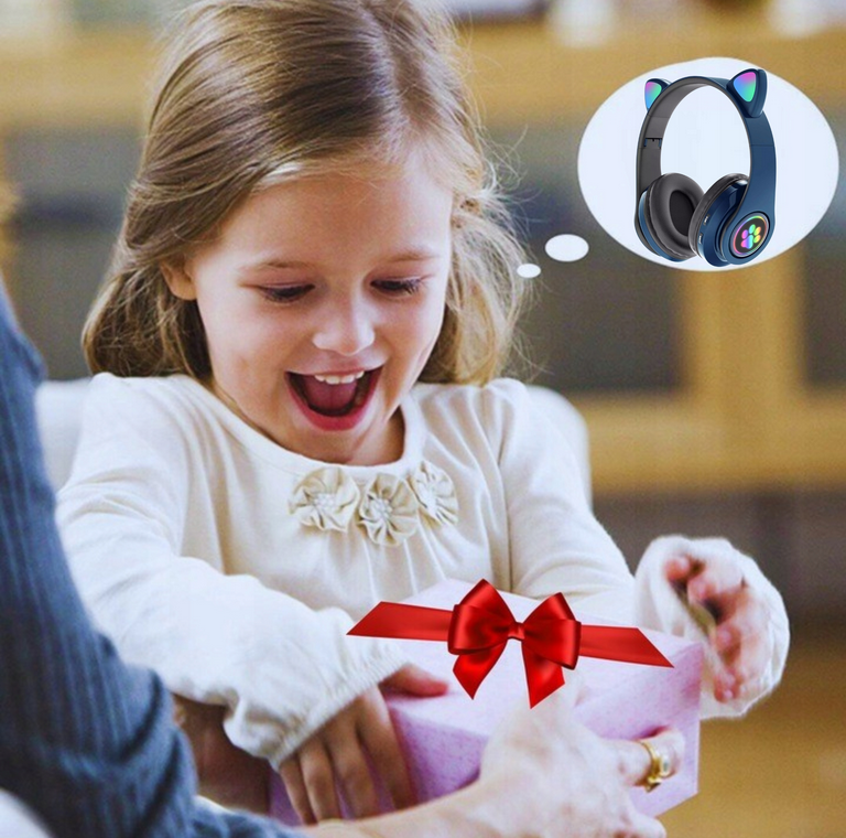 SŁUCHAWKI BEZPRZEWODOWE DLA DZIECI BLUETOOTH MIKROFON KOCIE USZY LED RGB