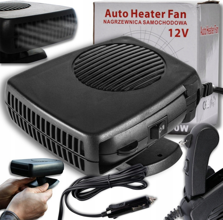 NAGRZEWNICA SAMOCHODOWA TERMOWENTYLATOR DMUCHAWA NA SZYBE DO AUTA 12V 200W