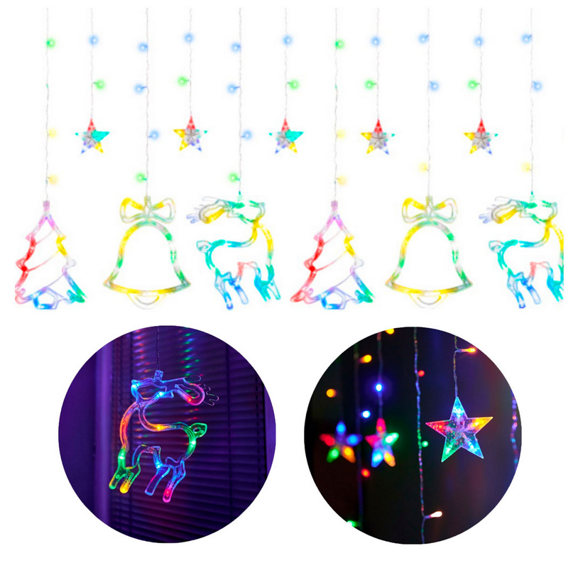 LAMPKI LED KURTYNA RENIFER ŚWIĄTECZNE 8 TRYBÓW ŚWIECENIA