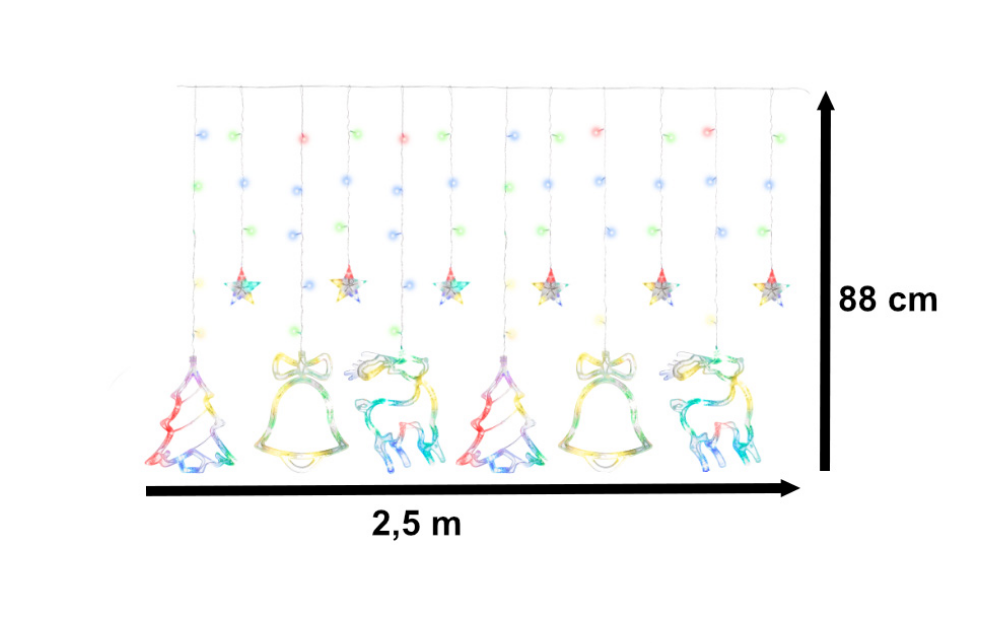 LAMPKI LED KURTYNA RENIFER ŚWIĄTECZNE 8 TRYBÓW ŚWIECENIA