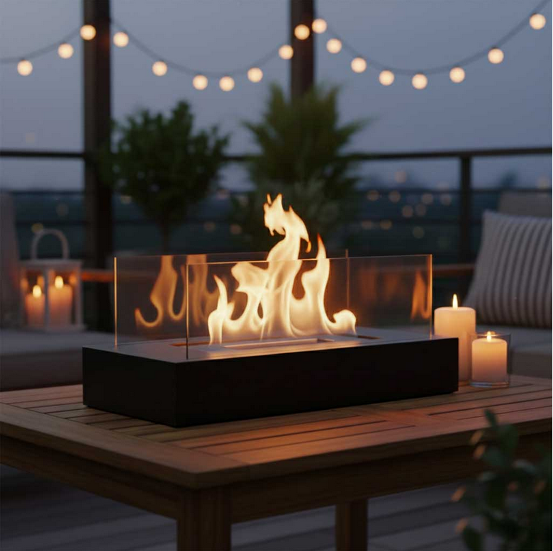 BIOKOMINEK WOLNOSTOJĄCY STOŁOWY BEZDYMNY NA PALIWO PROSTOKĄTNY