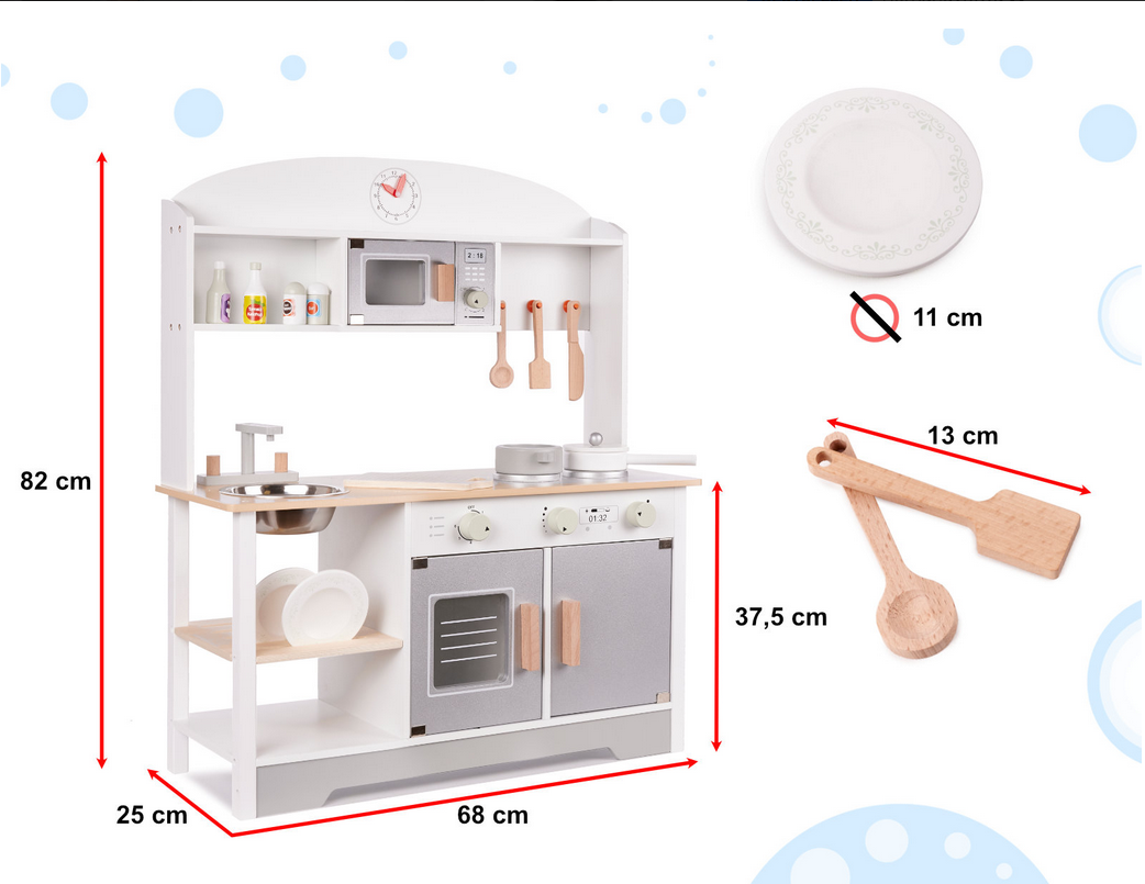 Kuchnia dla dzieci drewniana MDF MODERN CLASSIC akcesoria 82cm