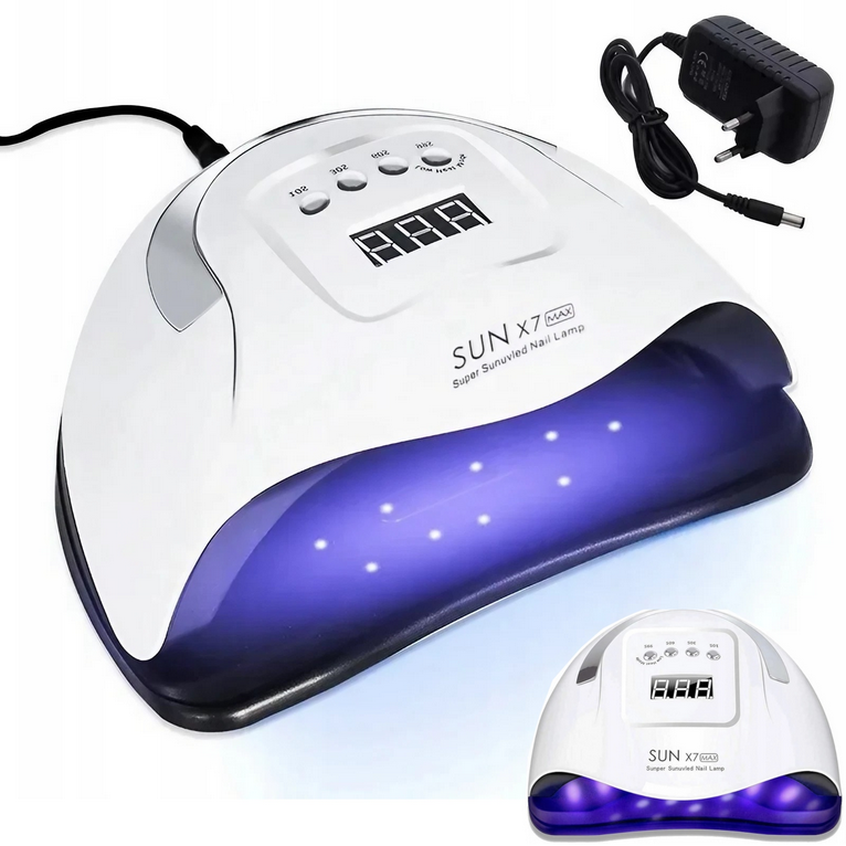 LAMPA UV DO PAZNOKCI LED 220W DO HYBRYD ŻELI MOCNA SUN X7 MAX BIAŁA LCD
