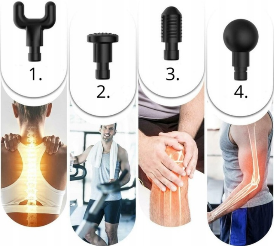 MASAŻER CIAŁA PISTOLET DO MASAŻU GUN + 4 KOŃCÓWKI + AKUMULATOR