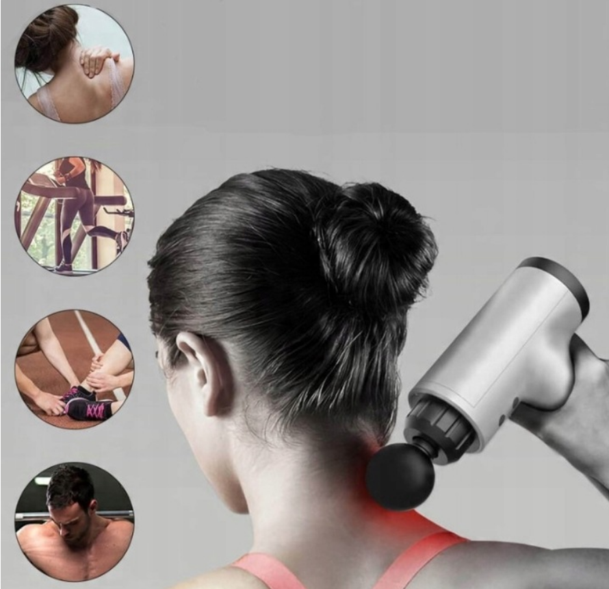 MASAŻER CIAŁA PISTOLET DO MASAŻU GUN + 4 KOŃCÓWKI + AKUMULATOR